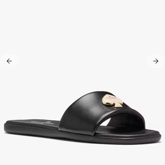 New Kate Spade Black Kendall Smooth Leather Slide Sandal - Picture 2 of 3